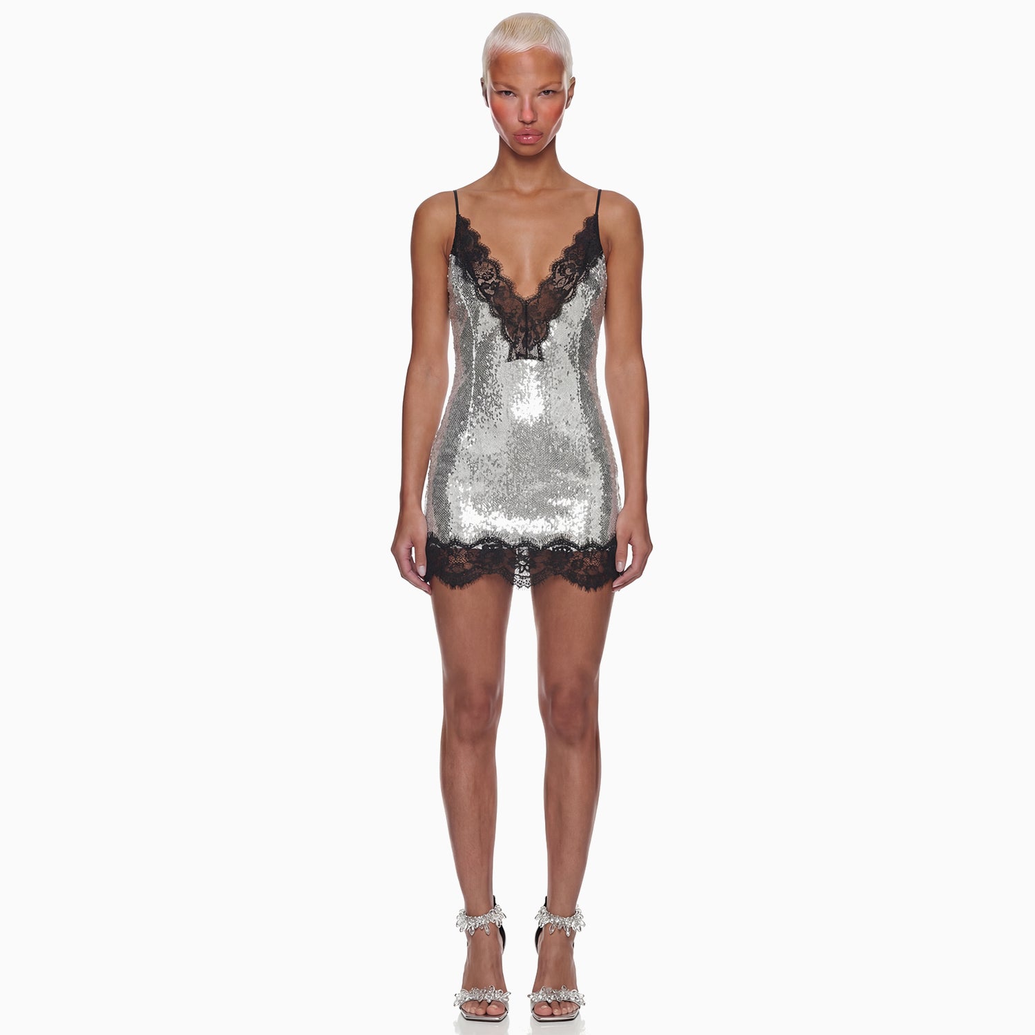 Vestido Decote Renda Paetê Aura