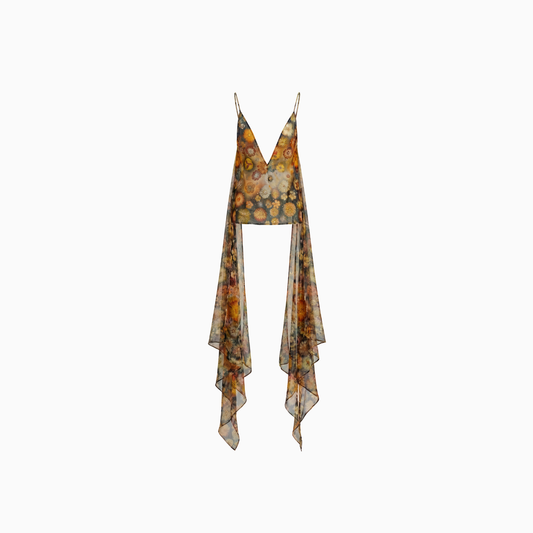 Blusa Decote Tule Hibisco