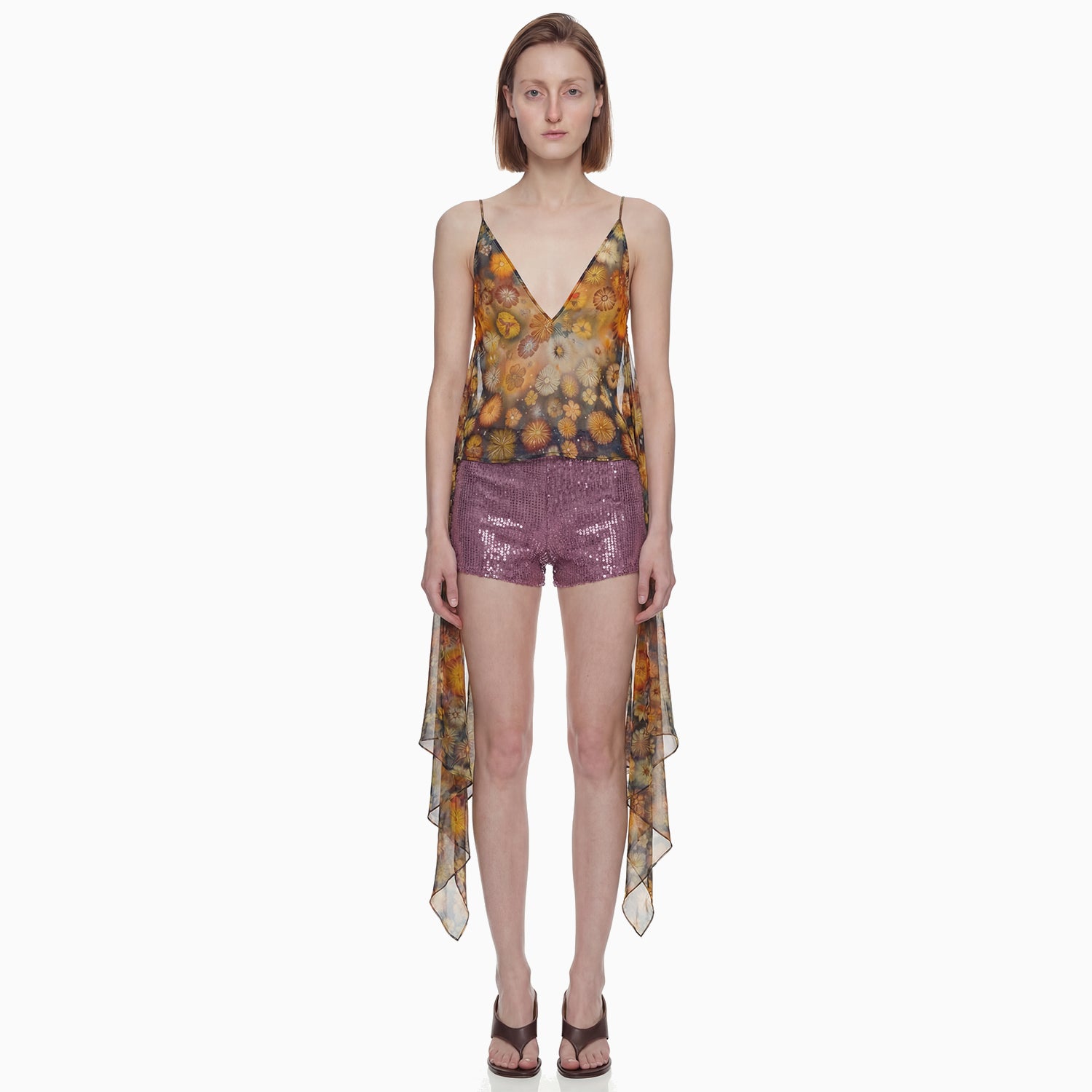 Blusa Decote Tule Hibisco